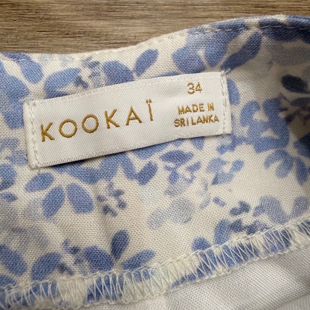 Kookai Blue White Floral Midi Skirt Front Slit High Waisted Soft Girl Size 34 - Picture 4 of 8
